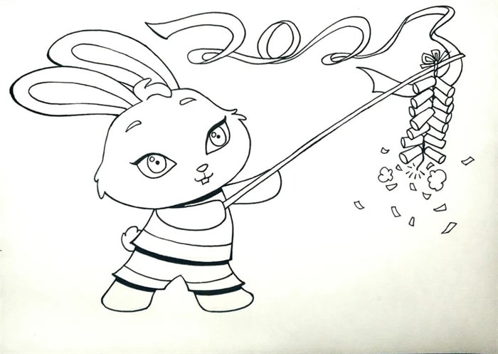 2023兔年小兔子放鞭炮简笔画图文步骤