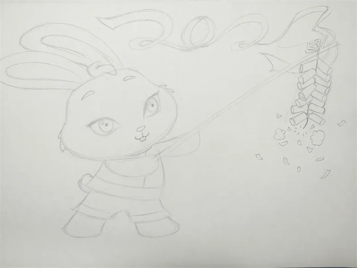 2023兔年小兔子放鞭炮简笔画图文步骤