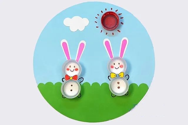 幼儿园废物利用手工：瓶盖制作兔子手工(步骤图解)