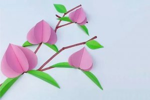 春天手工：剪纸粘贴画制作挂在枝头的桃子(步骤