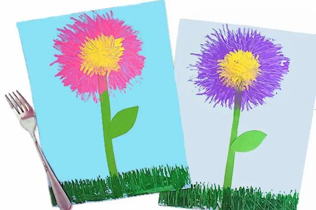 儿童画春天：怎么用叉子印画春天花朵(步骤图解)