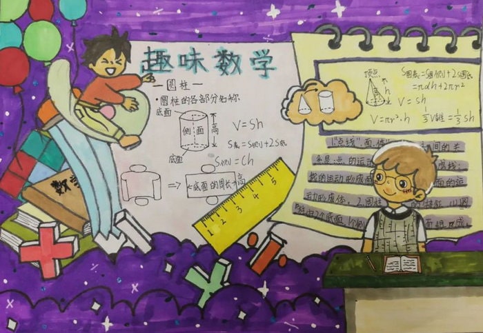 圆柱与圆锥数学手抄报六年级简单又漂亮