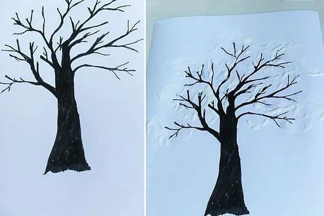 儿童春天手工：碎纸粘贴画樱花树(步骤图解)