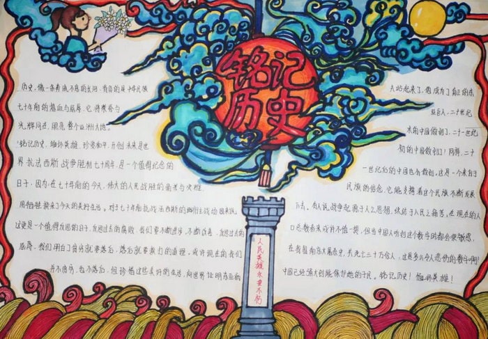 清明节牢记历史缅怀先烈手抄报图片