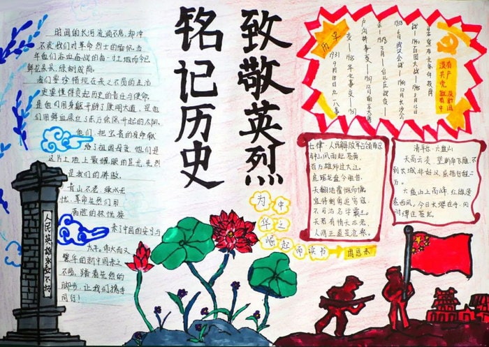 清明节牢记历史缅怀先烈手抄报图片