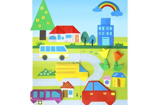 手工制作彩纸贴画美丽的小区