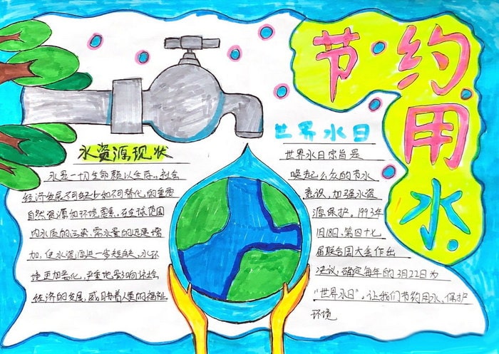 一二三四年级节约用水的手抄报图片及内容