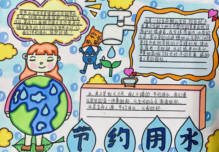 一二三四年级节约用水的手抄报图片及内容