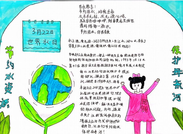 保护水资源爱护母亲河手抄报图片