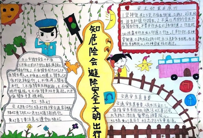 知危险会避险安全文明出行手抄报图片