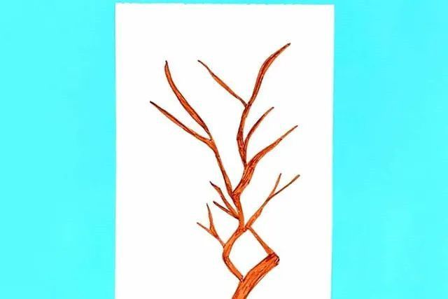 幼儿学画画：吸管印画春天的树(