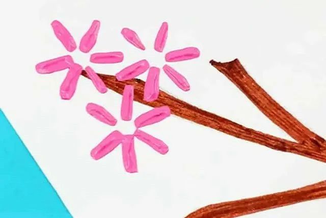 幼儿学画画：吸管印画春天的树(