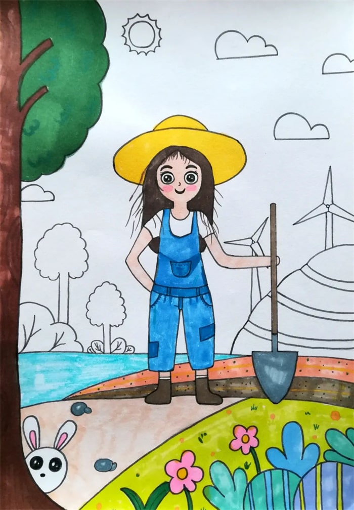五一劳动节主题热爱劳动绘画步骤