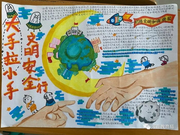 小手拉大手文明安全行手抄报简单又好看