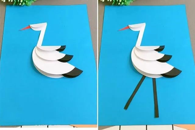 幼儿园简单手工制作动物：拼贴画白鹳