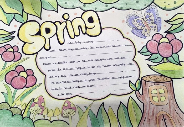 Spring主题英语手抄报图片