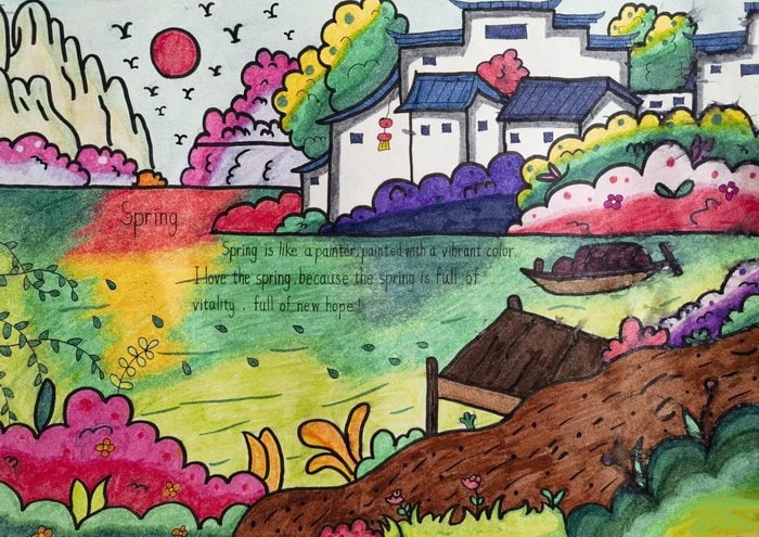 Spring主题英语手抄报图片