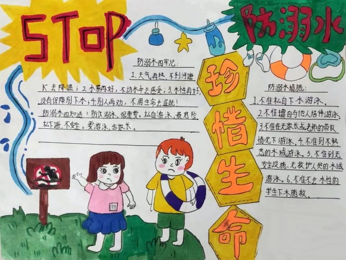 防溺水安全教育手抄报图片三年级