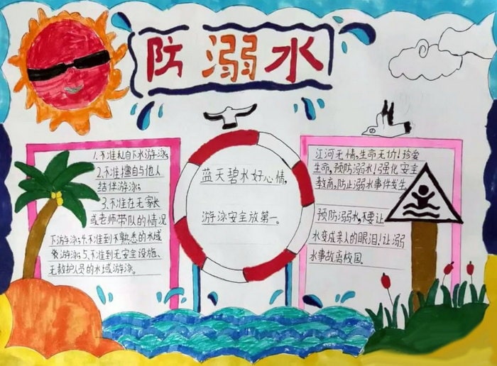 防溺水安全教育手抄报图片三年级