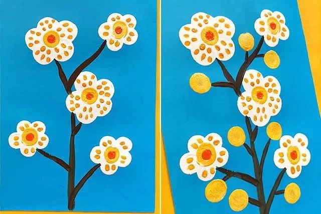 幼儿园美术：用海绵印画春天的花朵(步骤图解)