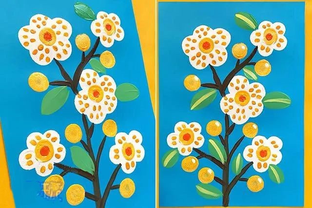 幼儿园美术：用海绵印画春天的花朵(步骤图解)