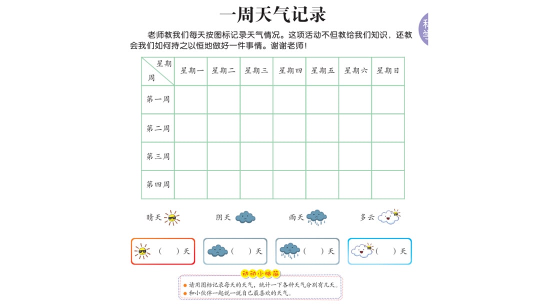 幼儿园大班科学教案：一周天气记录