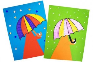 幼儿创意下雨天手工：拼贴画撑着伞的小女孩(步