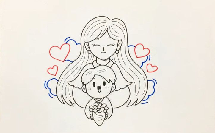 儿童母亲节简笔画图片教程简单又漂亮