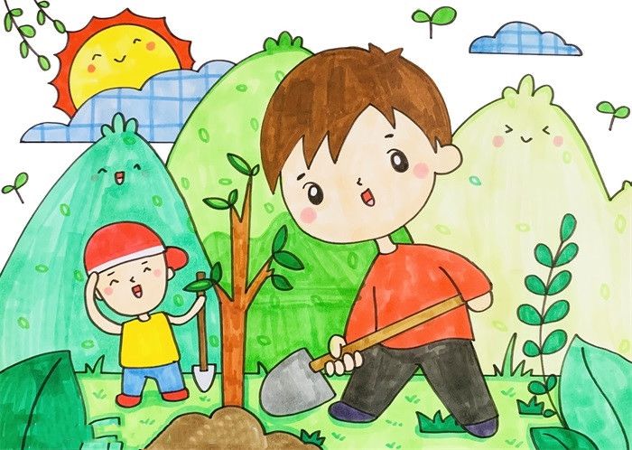 绿水青山就是金山银山儿童画