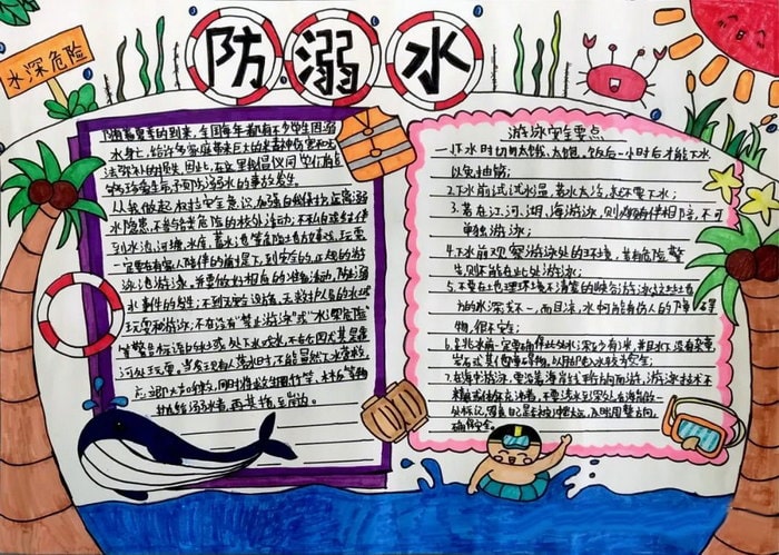 10岁～12岁画防溺水手抄报图片简单好画