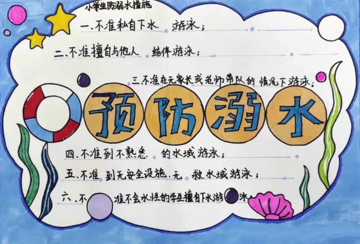 10岁～12岁画防溺水手抄报图片简单好画