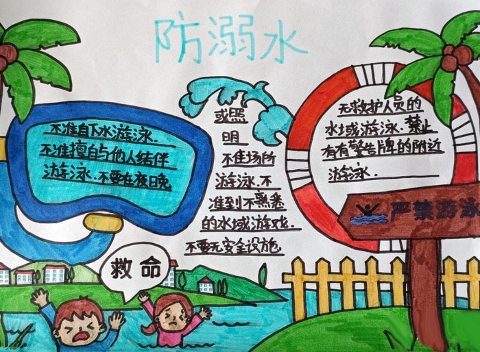 10岁～12岁画防溺水手抄报图片简单好画