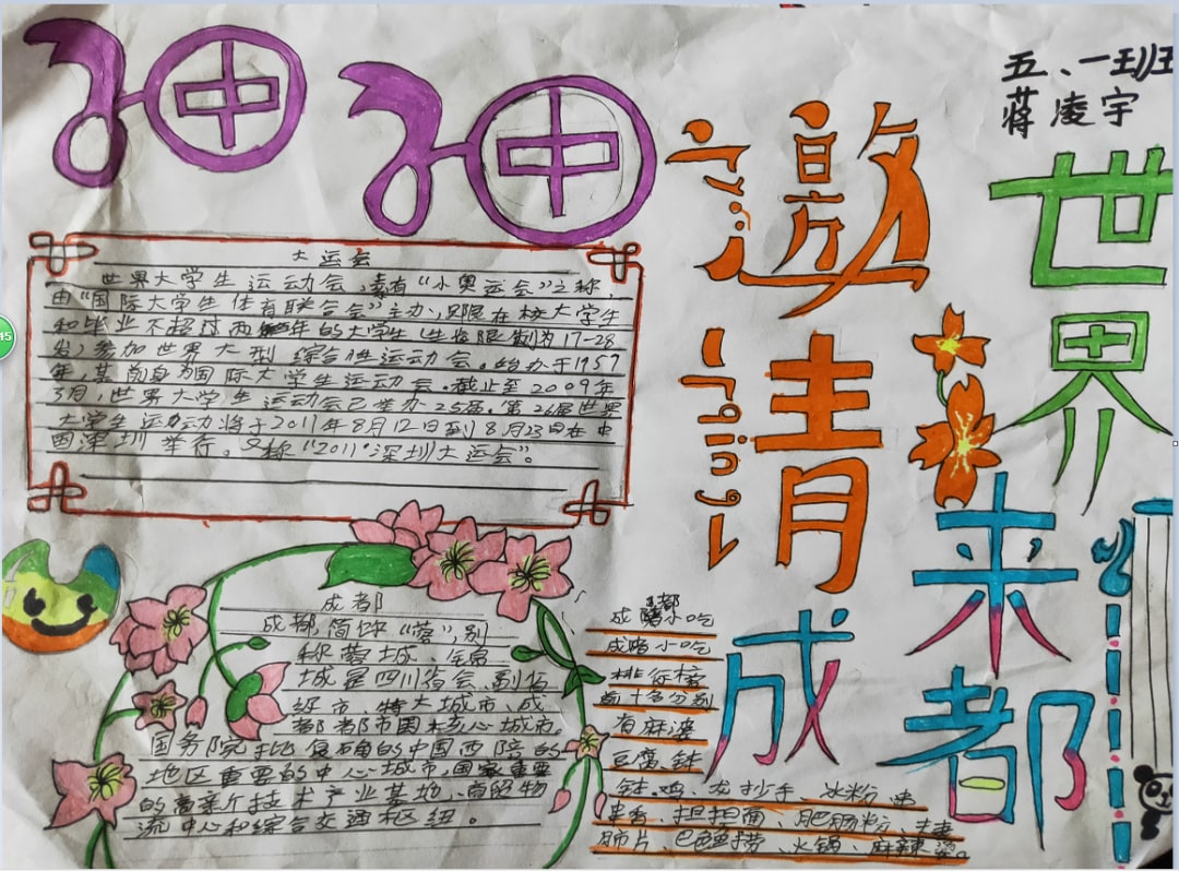 “爱成都，迎大运”成都大运会手抄报图片