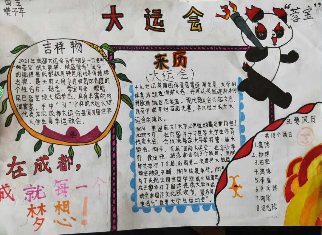 “爱成都，迎大运”成都大运会手抄报图片