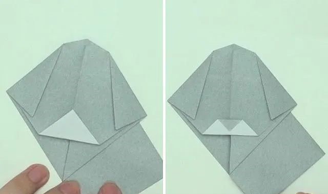 幼儿折纸手工简单：折纸坐着的小狗(步骤图解)