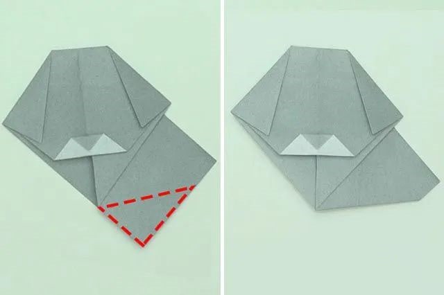 幼儿折纸手工简单：折纸坐着的小狗(步骤图解)