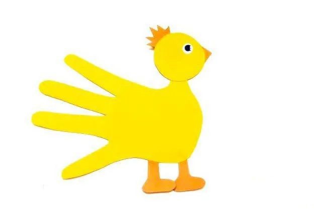 简单手工制作小动物：手印拼贴画鸭子