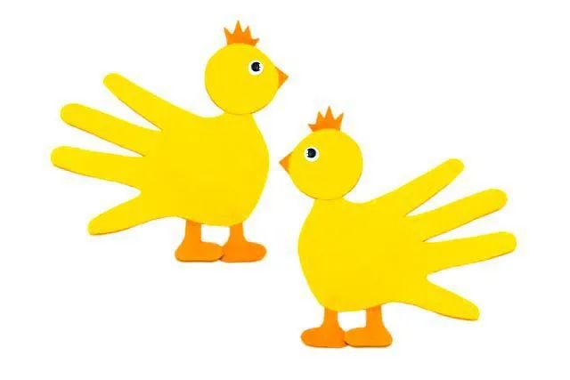 简单手工制作小动物：手印拼贴画鸭子