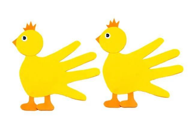 简单手工制作小动物：手印拼贴画鸭子