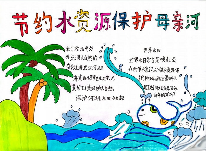 珍爱水资源保护母亲河主题手抄报图片