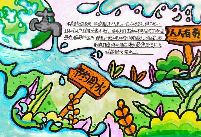 珍爱水资源保护母亲河主题手抄报图片