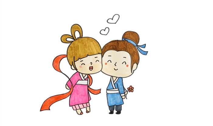 七夕乞巧节牛郎织女简笔画图片步骤