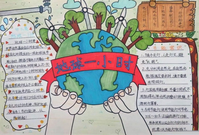 地球一小时活动日手抄报图片