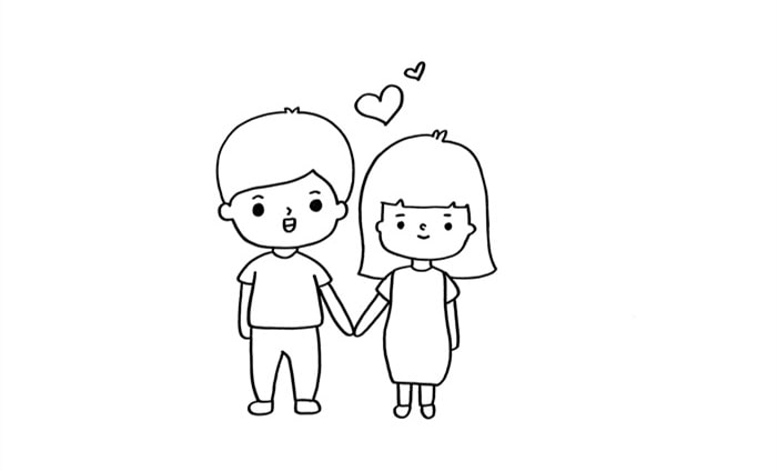 七夕卡通情侣牵手简笔画图片教程