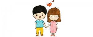 七夕卡通情侣牵手简笔画图片教程