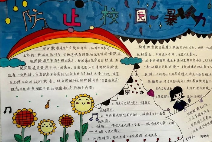 反对校园欺凌主题手抄报图片及内容简单好画