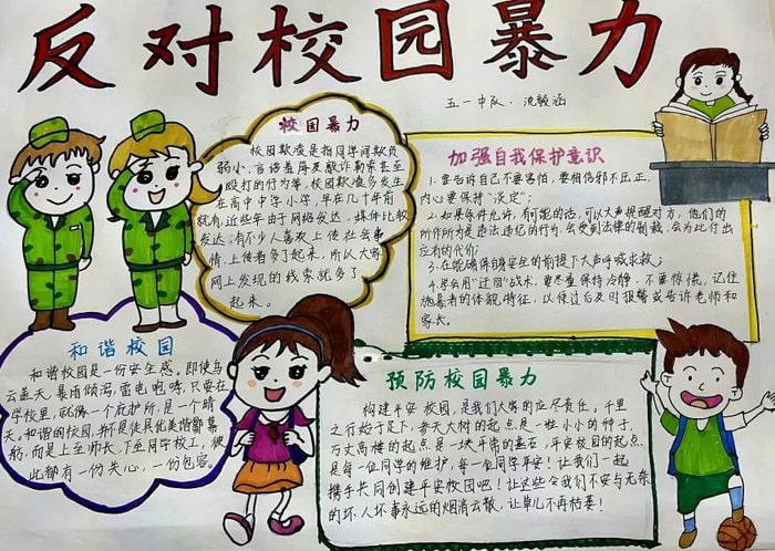 反对校园欺凌主题手抄报图片及内容简单好画