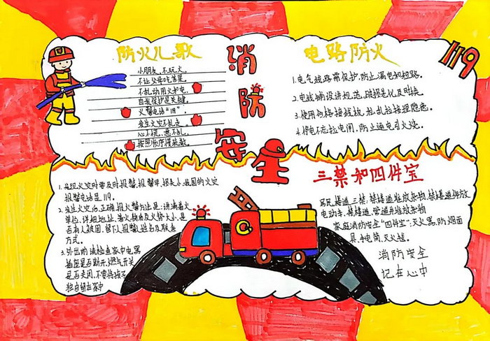 一二三年级消防安全手抄报图片