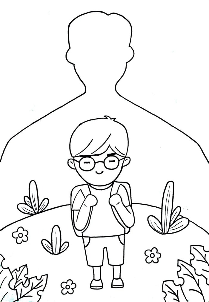 儿童画父亲节的图画《爸爸是光照亮未来》