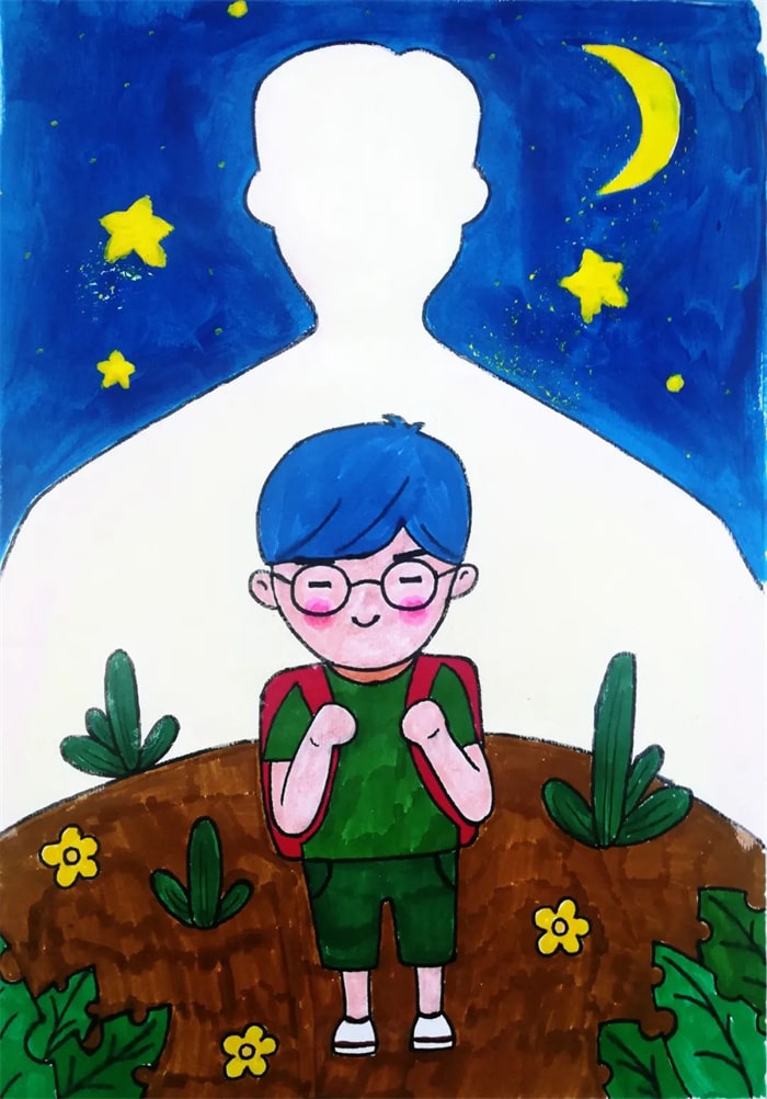儿童画父亲节的图画《爸爸是光照亮未来》